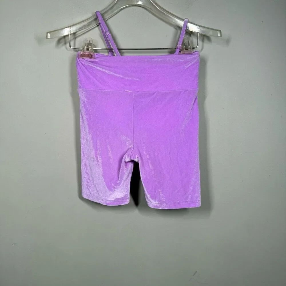 Atheleisure yoga Pilates active biker shorts & bra set lilac purple velvet XS - Picture 6 of 9